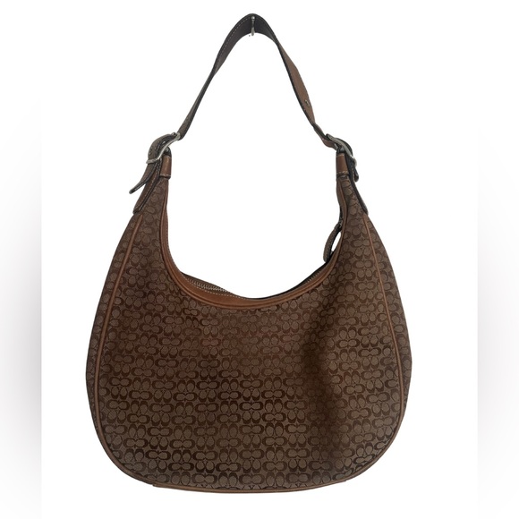 Vintage Y2K Coach Signature‎ Hobo Shoulder Bag Brown Tan